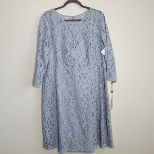 NWT Adrianna Papell blue/grey sleeved lace dress